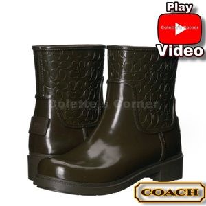 Coach Signature Fern Green Rain Boot Booties